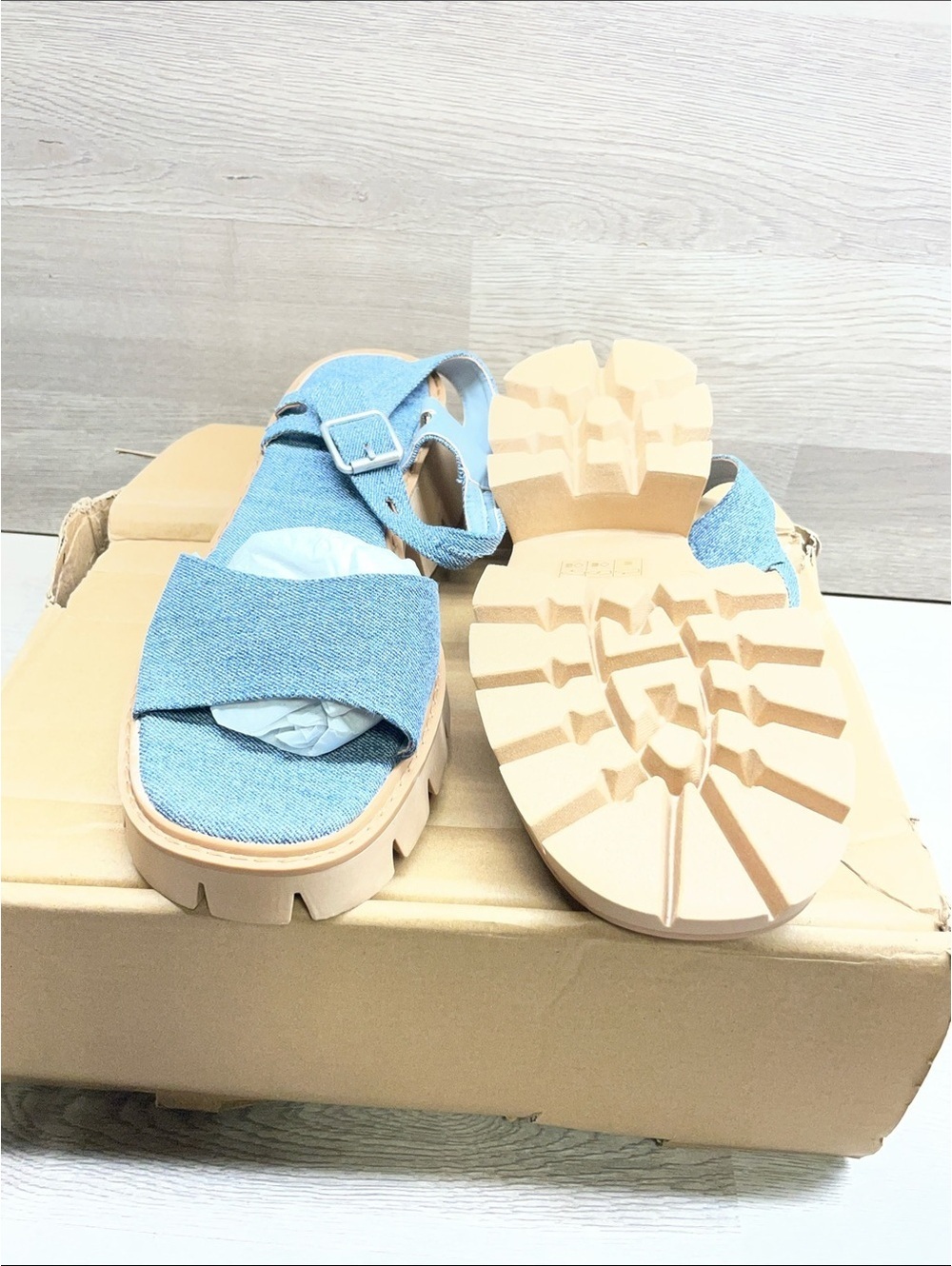Journee Collection Denim Blue Platform Lug Sandals #192